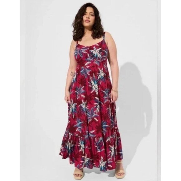 Torrid Women's Sleeveless Floral Tropical Maxi Lenny Tiered Dress SZ 0 (M-L) - Picture 1 of 12